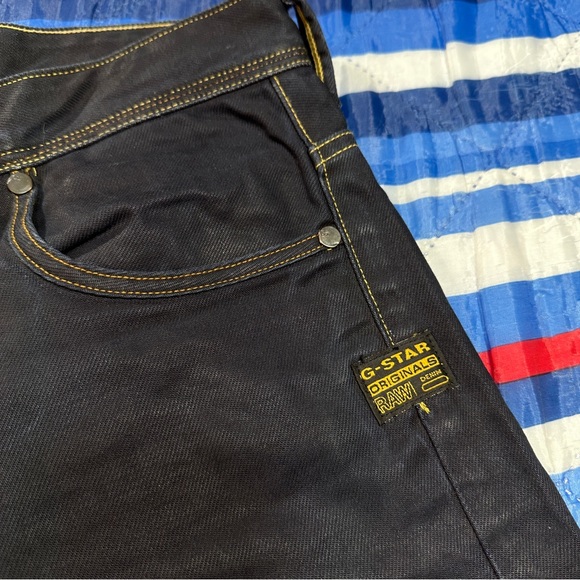 G Star Raw 3301 Dark Wash Blue Navy Denim Men’s Size 33x28 Waxed Jeans - Picture 4 of 14